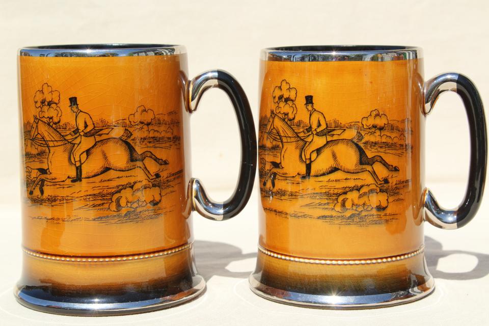 photo of Ye Olde Coaching and Hunting Days English pottery tavern mugs, beer or ale cups #4