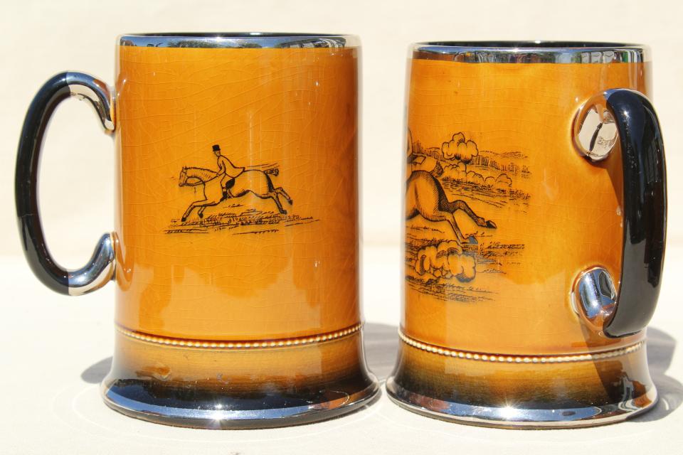 photo of Ye Olde Coaching and Hunting Days English pottery tavern mugs, beer or ale cups #5