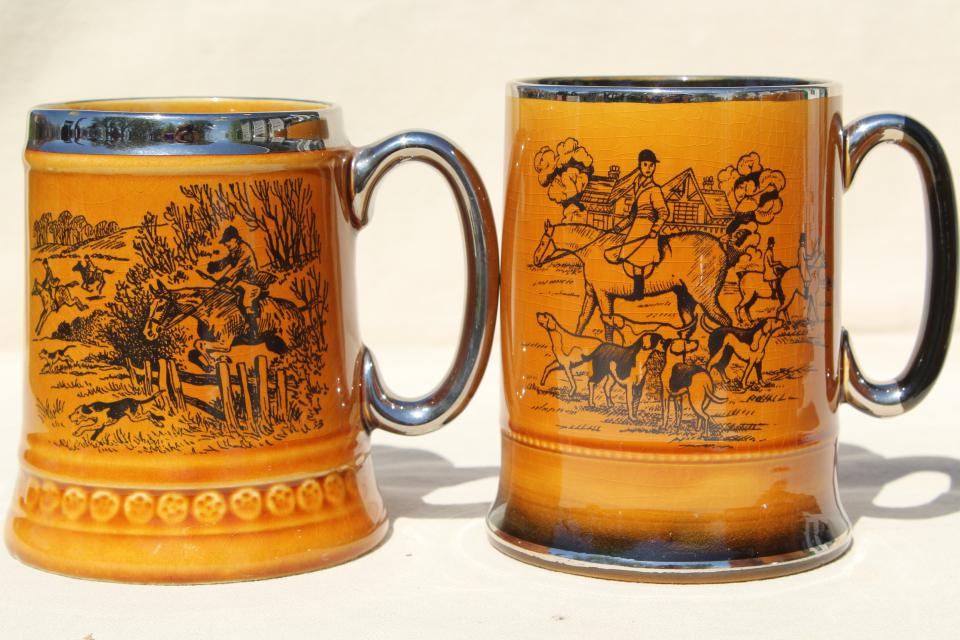 photo of Ye Olde Coaching and Hunting Days English pottery tavern mugs, beer or ale cups #7