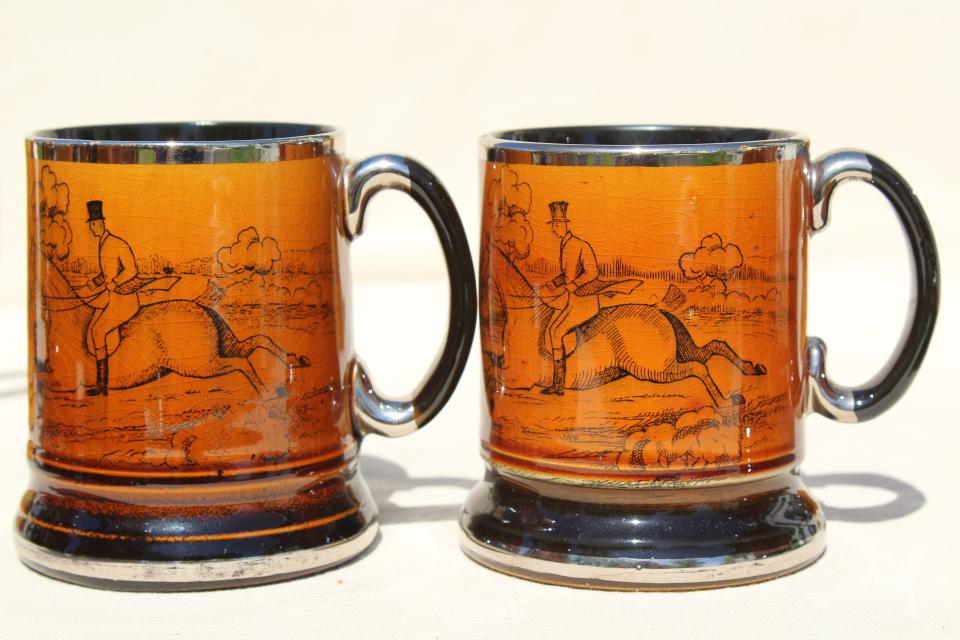 photo of Ye Olde Coaching and Hunting Days English pottery tavern mugs, beer or ale cups #11