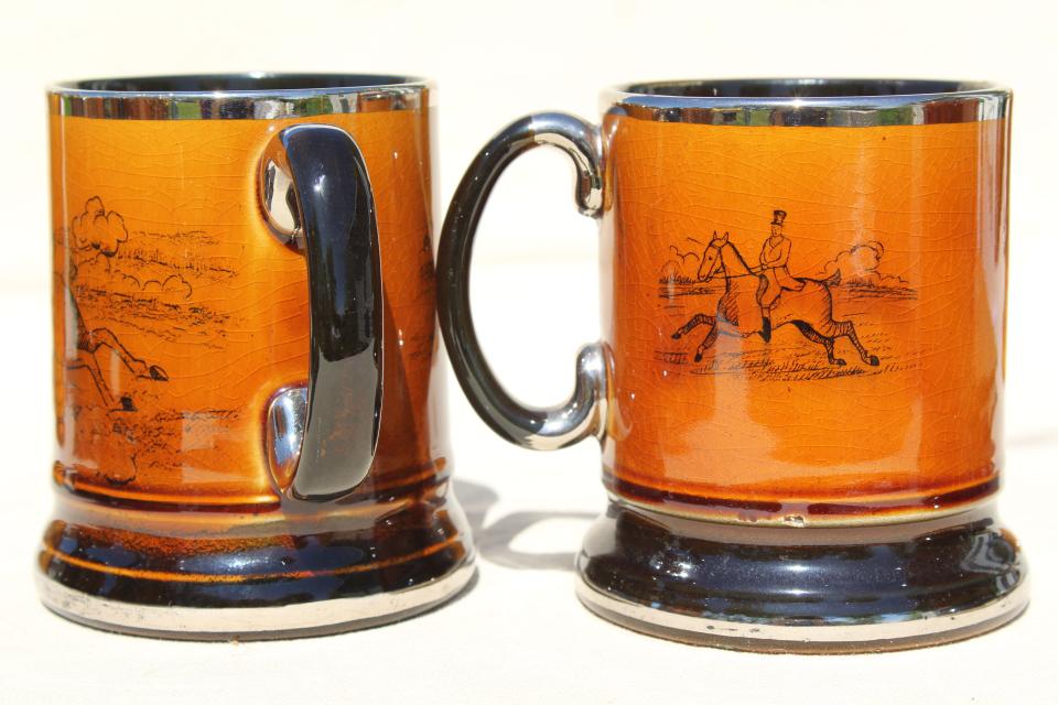 photo of Ye Olde Coaching and Hunting Days English pottery tavern mugs, beer or ale cups #12