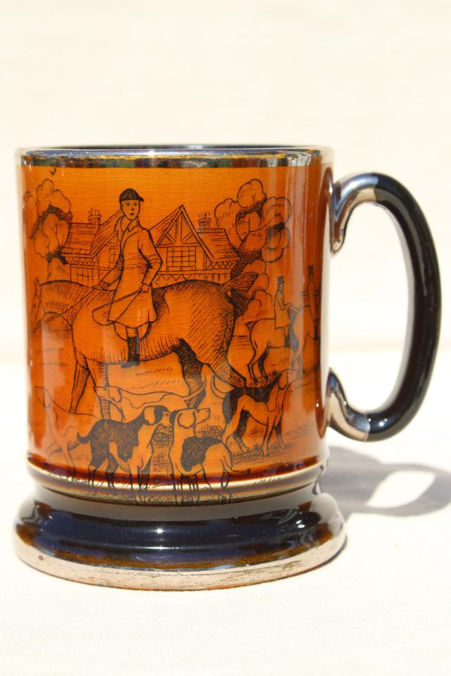 photo of Ye Olde Coaching and Hunting Days English pottery tavern mugs, beer or ale cups #14