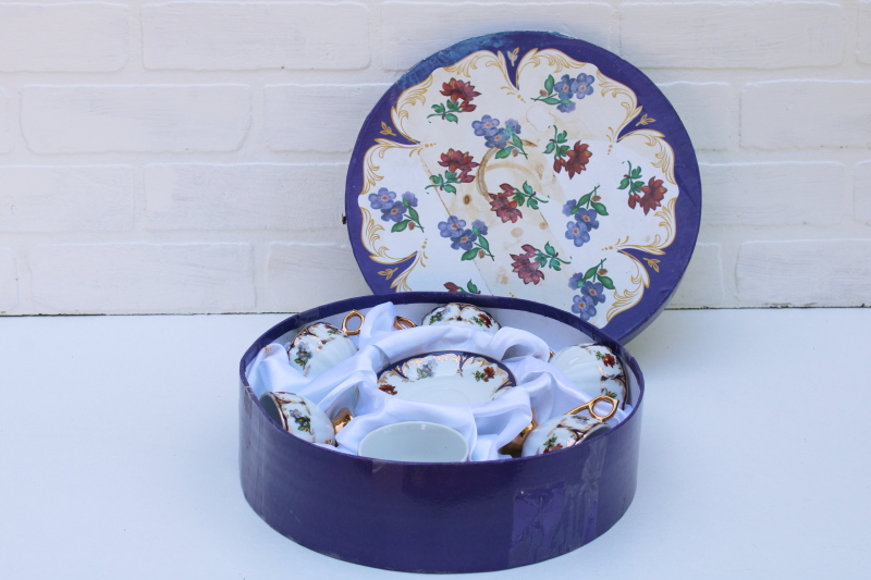 photo of Yedi porcelain cups saucers, never used classic coffee tea set floral w/ hand painted gold #1