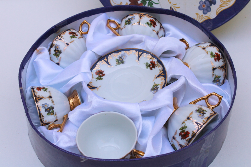 photo of Yedi porcelain cups saucers, never used classic coffee tea set floral w/ hand painted gold #2