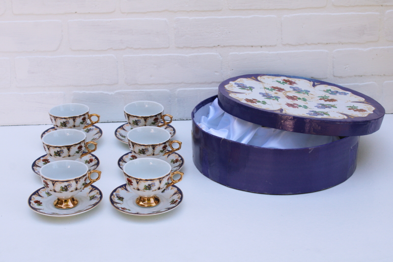 photo of Yedi porcelain cups saucers, never used classic coffee tea set floral w/ hand painted gold #4