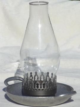 catalog photo of York Metalcrafters armetale pewter candle lamp, candle holder w/ shade