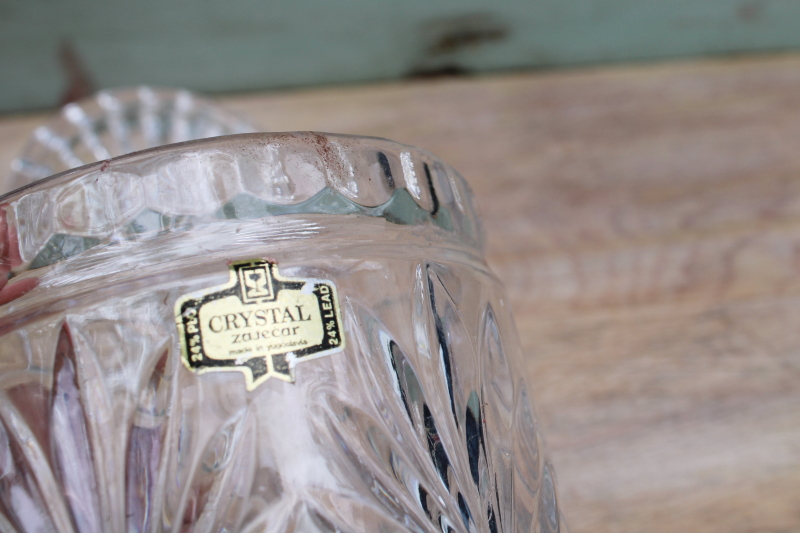 photo of Zajecar Yugoslavia label lead crystal candy jar or humidor, vintage glass canister w/ lid #3