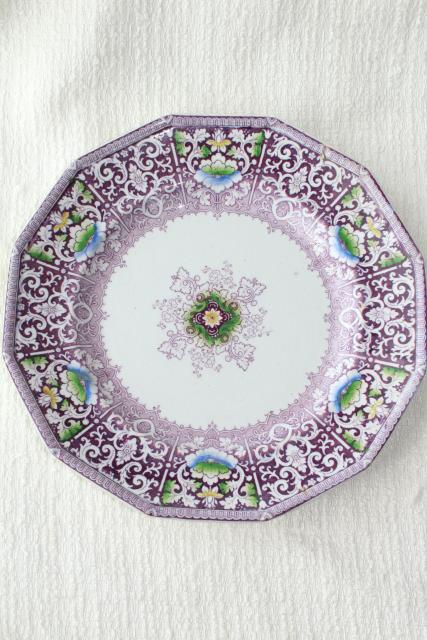 photo of Zamara purple transferware china plate, antique English ironstone Francis Morley mid 1800s vintage #1