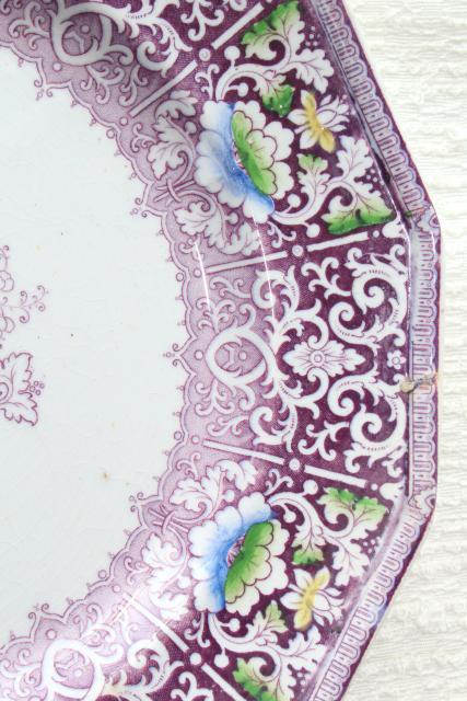 photo of Zamara purple transferware china plate, antique English ironstone Francis Morley mid 1800s vintage #3