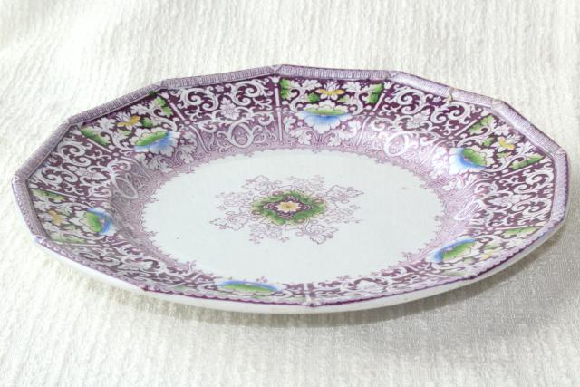 photo of Zamara purple transferware china plate, antique English ironstone Francis Morley mid 1800s vintage #5