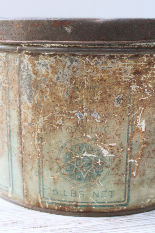 photo of Zeiglers Milwaukee Peerless Marshmallows antique candy tin, mint green blue color, worn original finish  #6