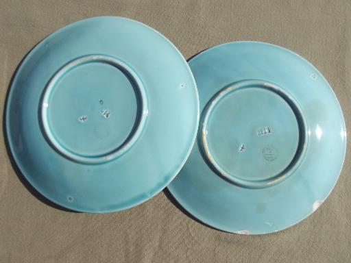 photo of Zell Germany antique majolica china plates, shabby cherries on blue #5