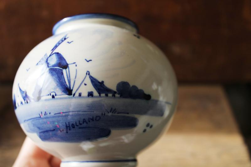 photo of Zenith Gouda Holland blue & white pottery hand painted Dutch scene vase Delft Blauw #5