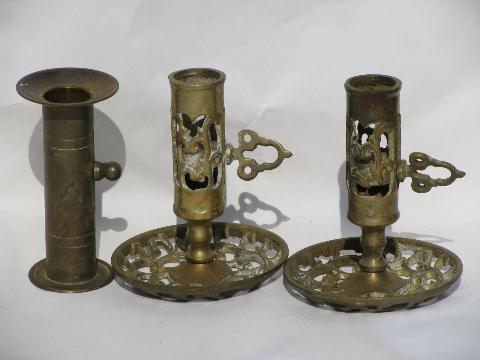 photo of adjustable candle sticks, solid brass candle holders lot, courting candlesticks #1