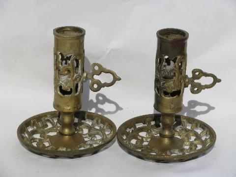 photo of adjustable candle sticks, solid brass candle holders lot, courting candlesticks #2