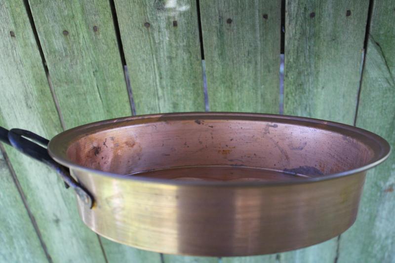 photo of aebelskiver pan, vintage copper pan w/ long forged iron handle, rustic kitchen decor #4