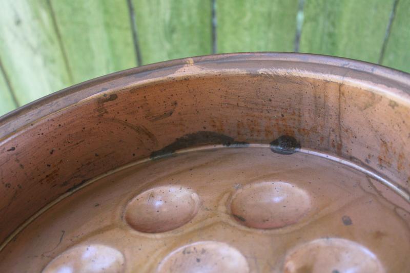 photo of aebelskiver pan, vintage copper pan w/ long forged iron handle, rustic kitchen decor #7