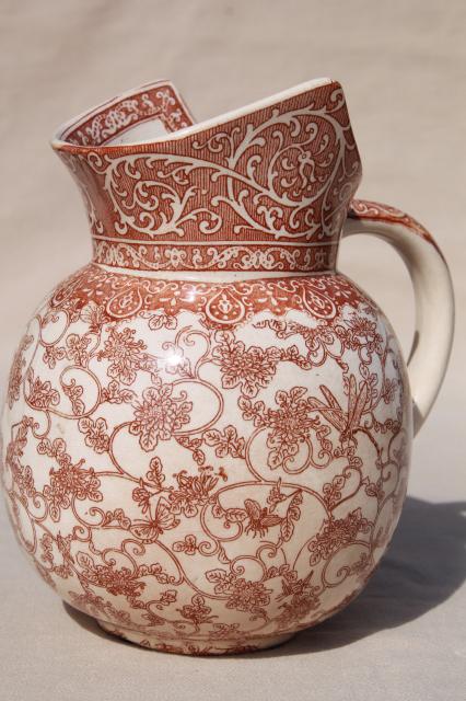 photo of aesthetic antique Royal Doulton china jug, brown transferware print bugs, butterflies & bees #1