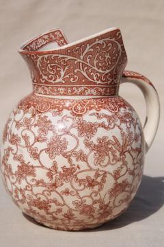 catalog photo of aesthetic antique Royal Doulton china jug, brown transferware print bugs, butterflies & bees