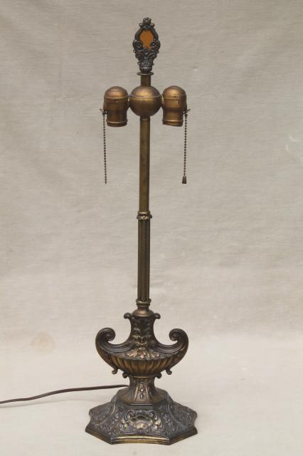 photo of aesthetic antique art nouveau lamp, aladdin's lamp base w/ twin light pull chain lights #1