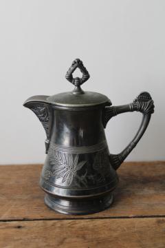 catalog photo of aesthetic art antique Pairpoint silver plate pitcher w/ lid, Victorian era 1880s vintage 