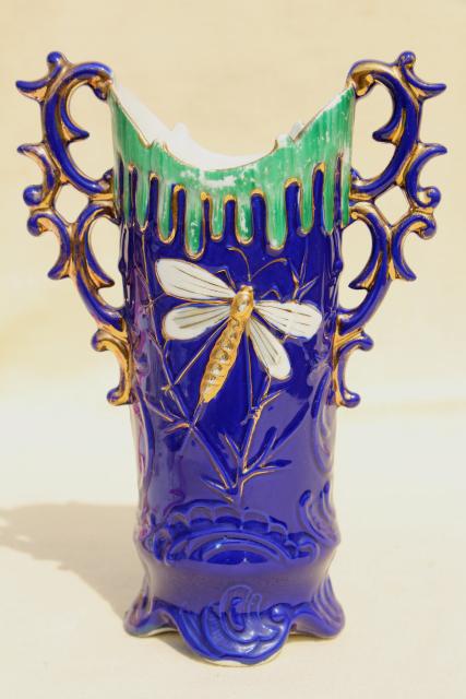 photo of aesthetic art nouveau antique china vase w/ dragonfly, bisque w/ hand painted enamel #1