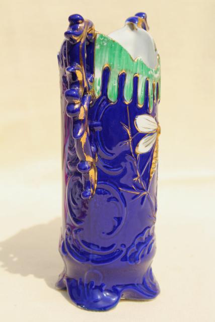 photo of aesthetic art nouveau antique china vase w/ dragonfly, bisque w/ hand painted enamel #2