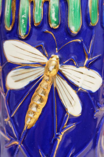 photo of aesthetic art nouveau antique china vase w/ dragonfly, bisque w/ hand painted enamel #7