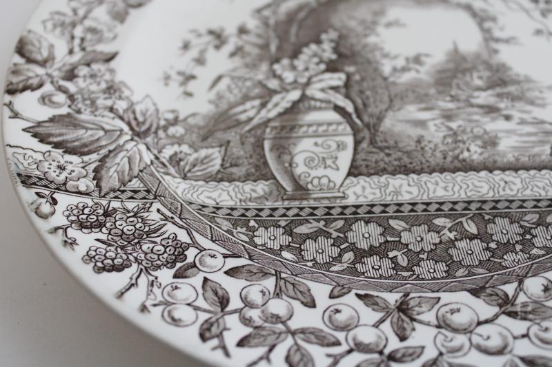 photo of aesthetic design antique brown transferware china plate, Hill's Rustic bee hive mark #3