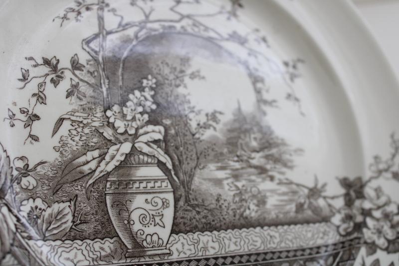 photo of aesthetic design antique brown transferware china plate, Hill's Rustic bee hive mark #4