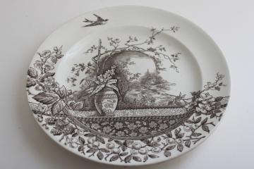 catalog photo of aesthetic design antique brown transferware china plate, Hill's Rustic bee hive mark