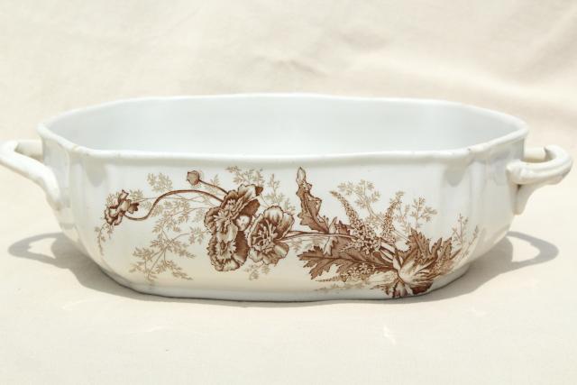 photo of aesthetic vintage ironstone china covered dish, brown transferware poppies #5