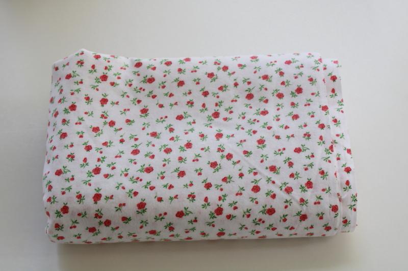 photo of all cotton flannel fabric, granny floral print tiny flowers coral-pink on white #1