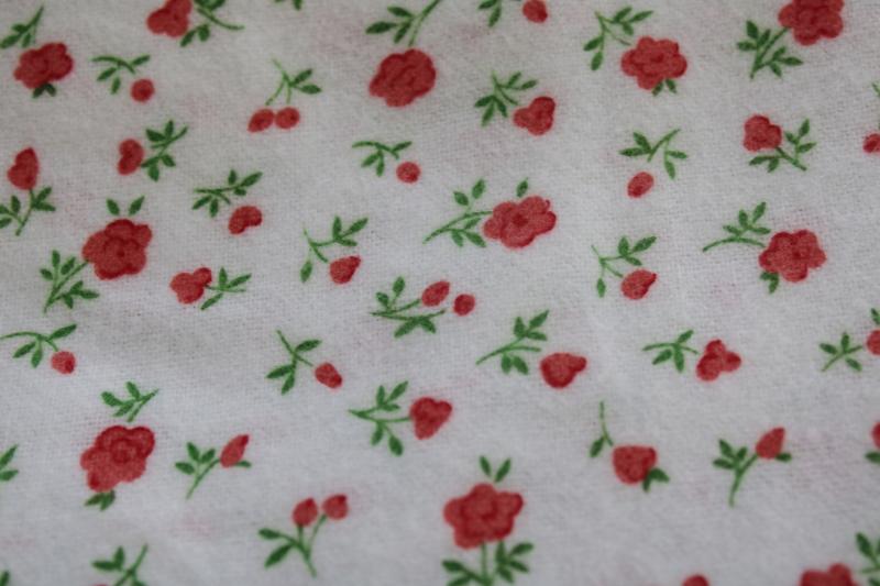 photo of all cotton flannel fabric, granny floral print tiny flowers coral-pink on white #2