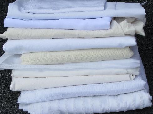 photo of all white fabric lot, assorted fibers and textures for sewing, needlework #1