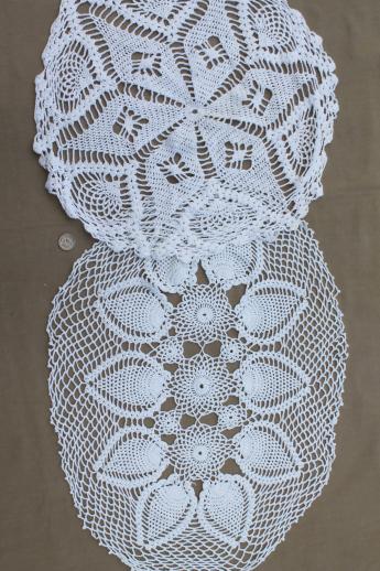 photo of all white & ivory vintage linens lot, lace table runners, crochet lace doilies #3