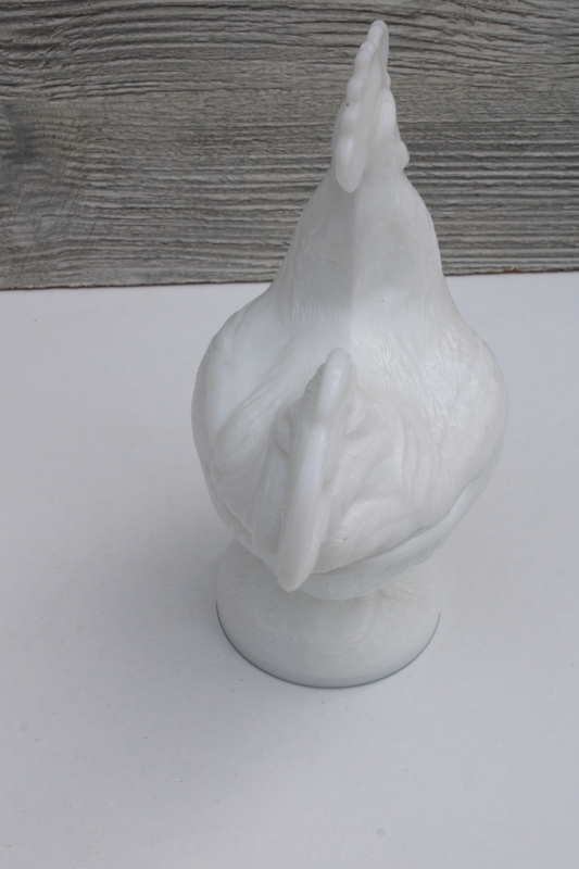 photo of all white milk glass rooster, vintage Westmoreland glass hen on nest candy dish #4