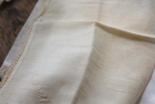 photo of all white vintage cotton linen hankies, handkerchiefs w/ handmade lace tatting, tatted edging #7