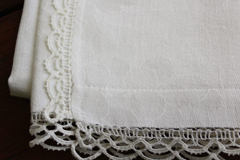 photo of all white vintage fancywork towels w/ embroidery & lace, cotton & linen powder room linens #3