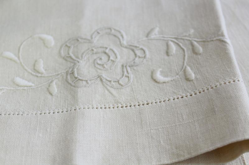 photo of all white vintage fancywork towels w/ embroidery & lace, cotton & linen powder room linens #11