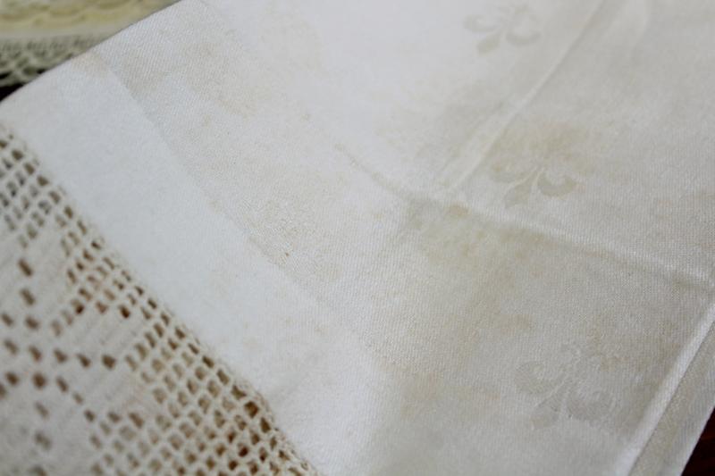 photo of all white vintage fancywork towels w/ embroidery & lace, cotton & linen powder room linens #15