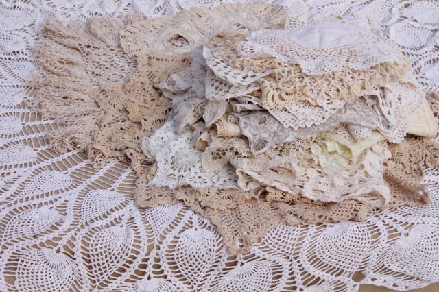 photo of all white work vintage crochet lace & linens lot, doilies, table mats & centerpieces #1