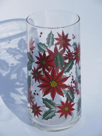 photo of allover red poinsettia pattern glasses, set of 10 Christmas print glass tumblers #2