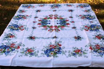 catalog photo of alpine flowers cottagecore floral print vintage cotton rayon tablecloth 