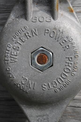 photo of aluminum snatch block pulley,  Western Power Products 303 B2, 1000lb lineman's pulley  #6