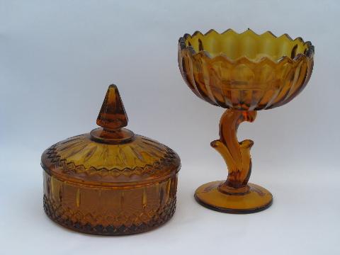 photo of amber colored glass, vintage candy dishes lot for Halloween & Thanksgiving #1