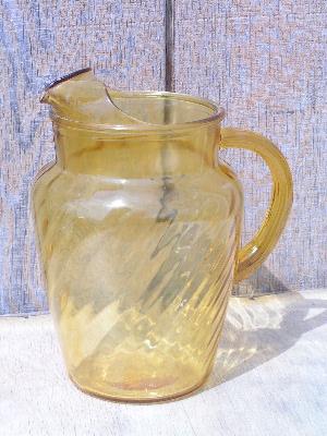 photo of amber colored pressed glass, large vintage pitcher #1