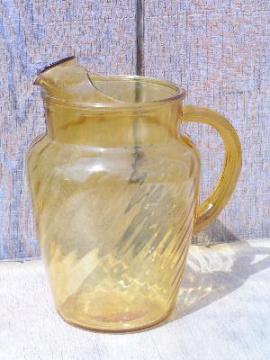catalog photo of amber colored pressed glass, large vintage pitcher