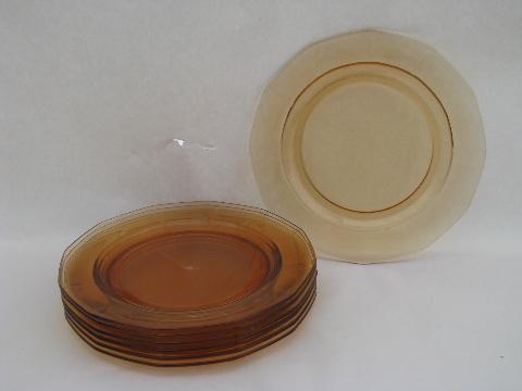 photo of amber glass Fostoria Fairfax pattern vintage salad plates lot #1