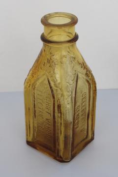 catalog photo of amber glass Wheaton bottle, old quack medicine bottle reproduction Chief Wahoo tonic remedy